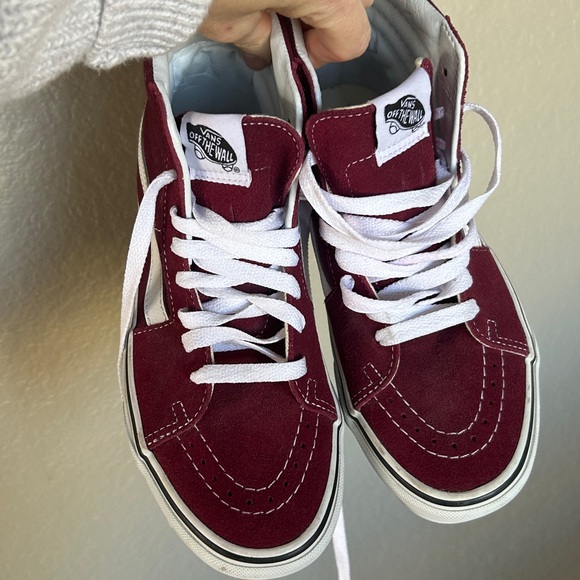 Vans Burgundy Suede Old Skool High Tops - Size 5.5 Men’s and 7 Women’s - Picture 2 of 11